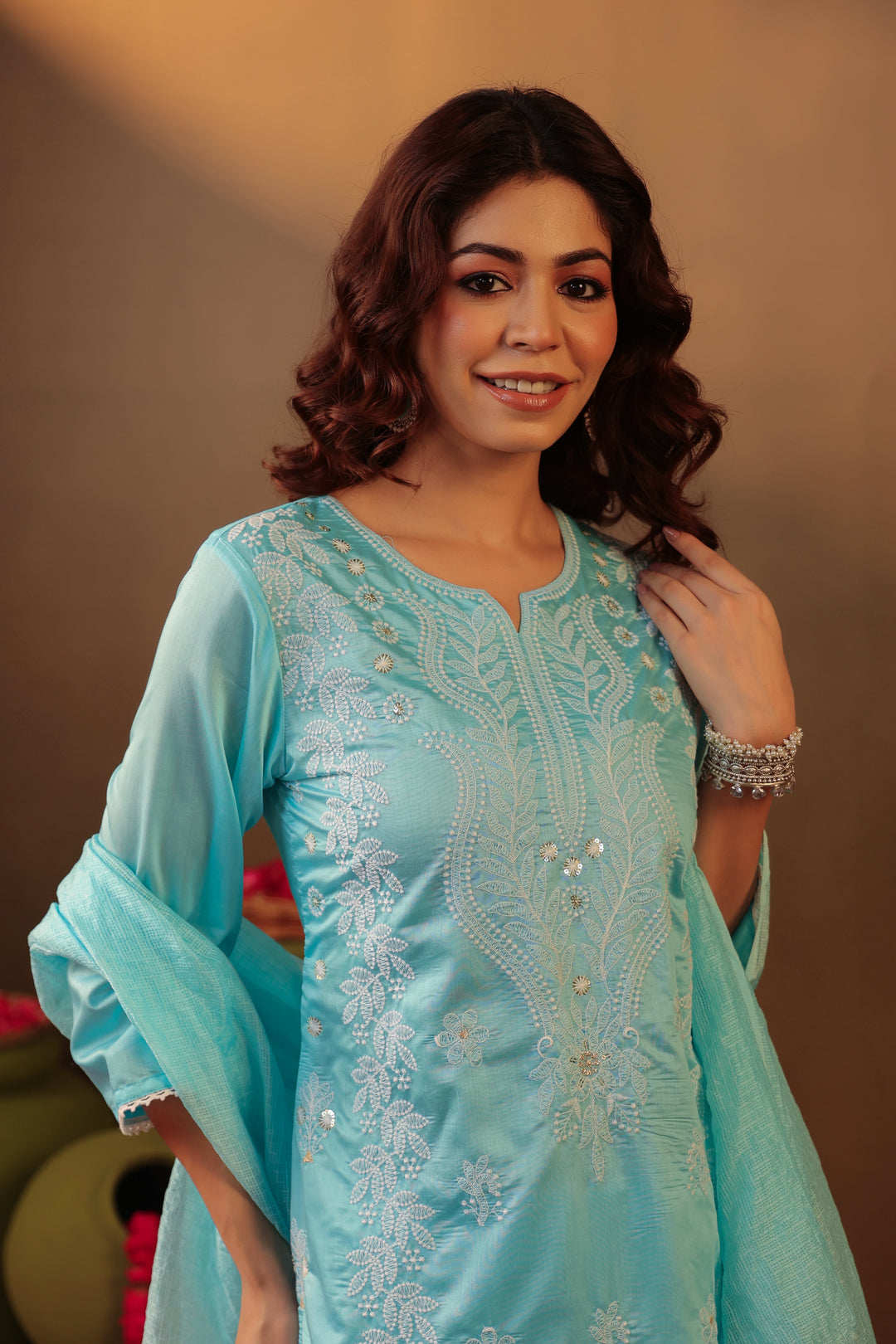 Chikankari Suit Set Blue