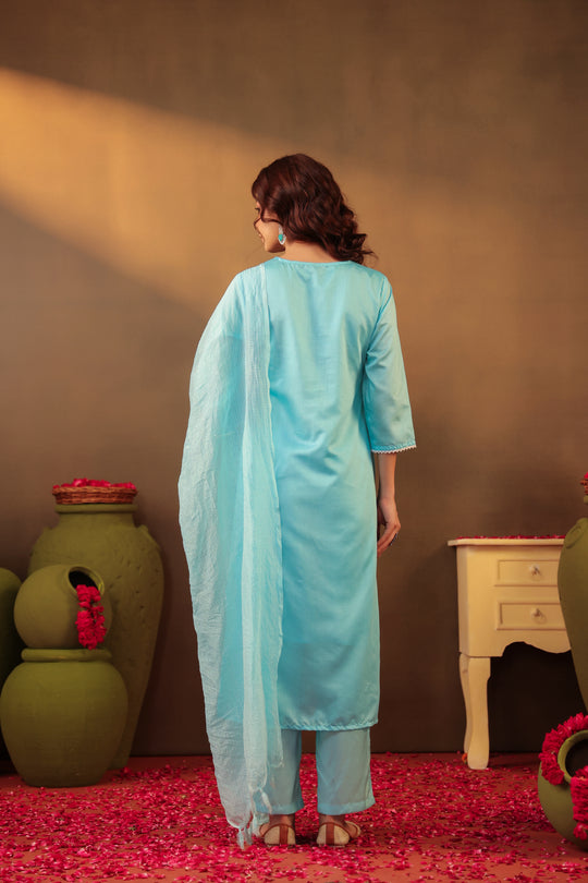 Chikankari Suit Set Blue