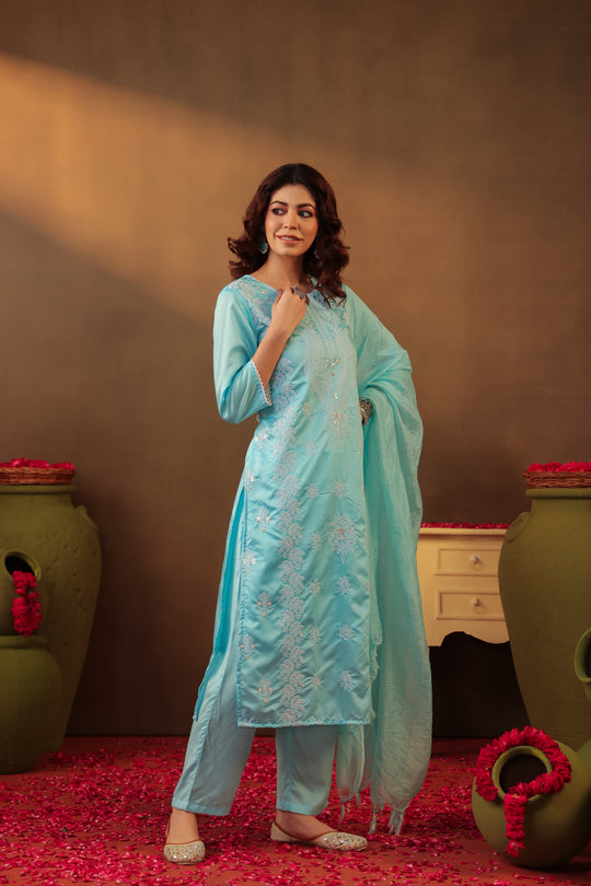 Chikankari Suit Set Blue