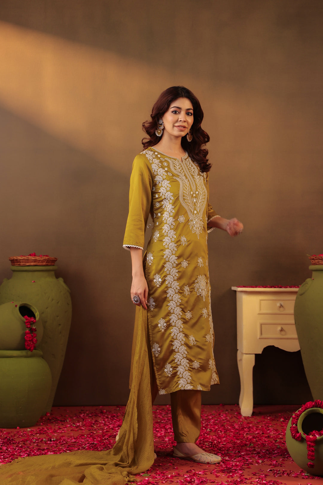 Chikankari Suit Set Olive