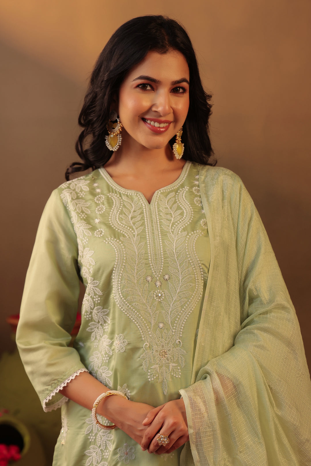 Chikankari Suit Set Pista Green