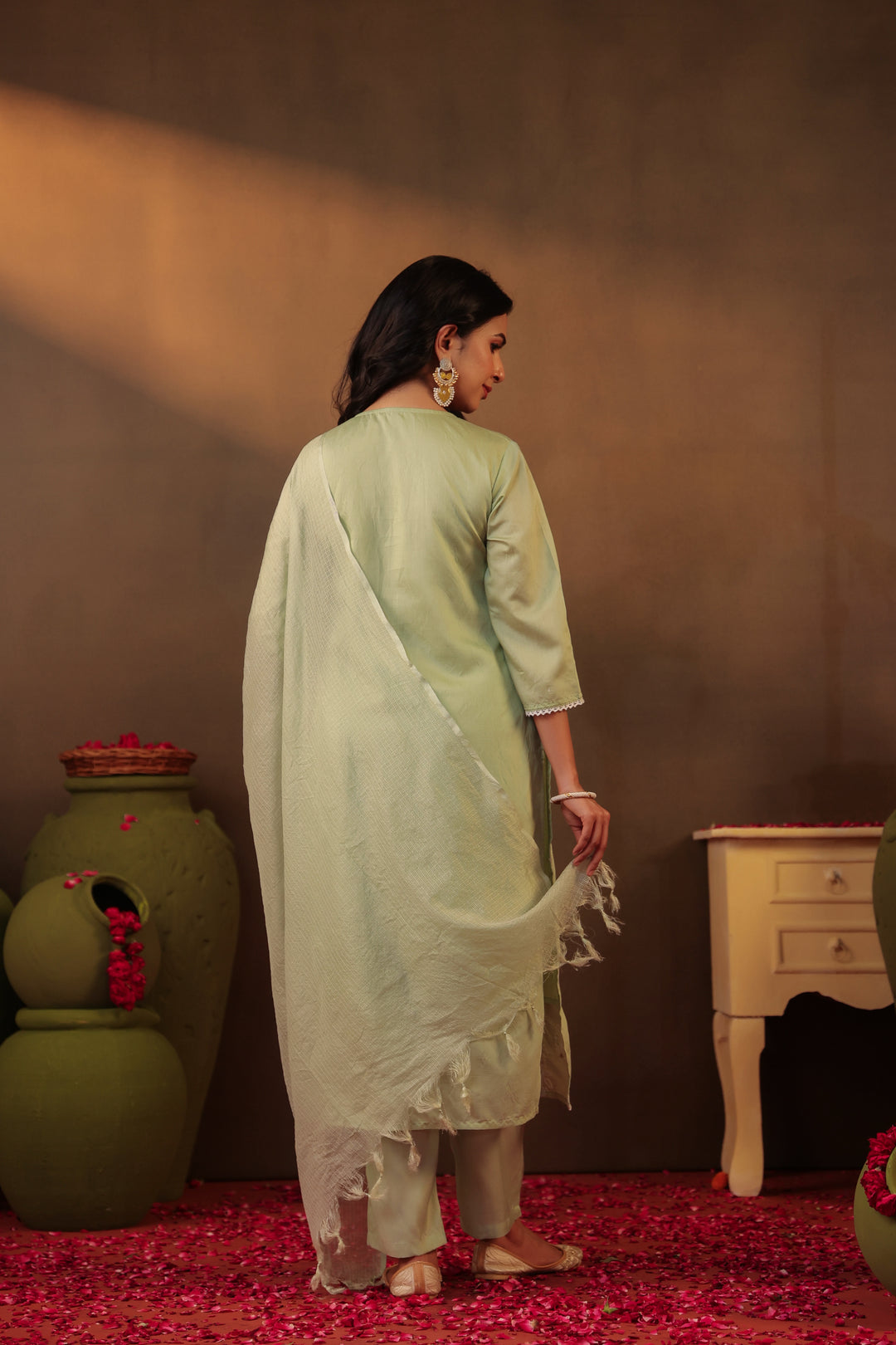 Chikankari Suit Set Pista Green