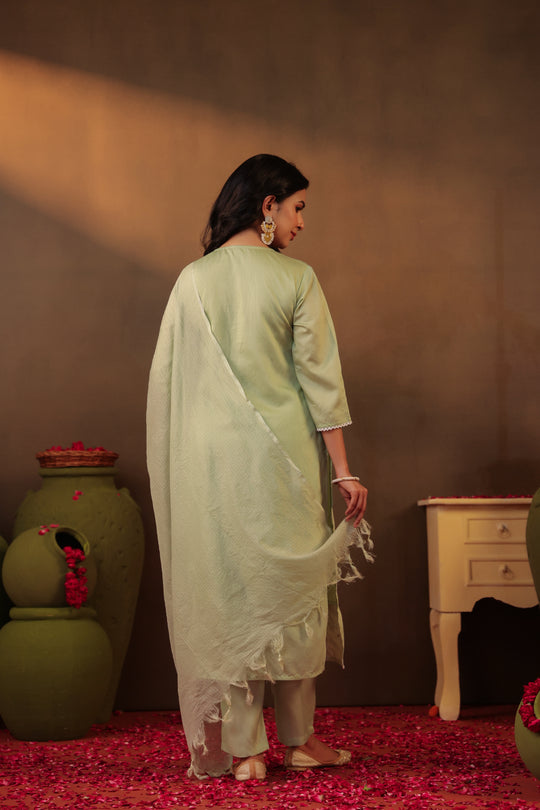 Chikankari Suit Set Pista Green