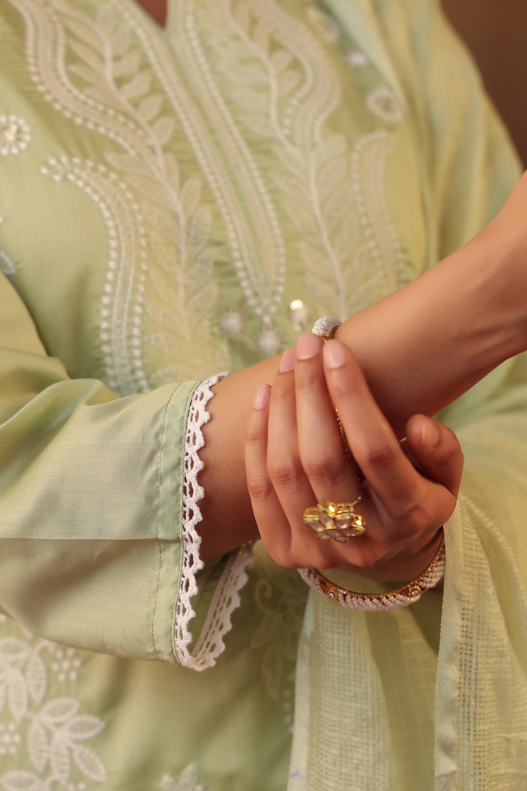 Chikankari Suit Set Pista Green