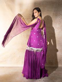 Aubergine Sharara set With Choker Dupatta - Cult91