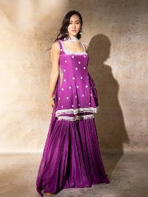 Aubergine Sharara set With Choker Dupatta - Cult91