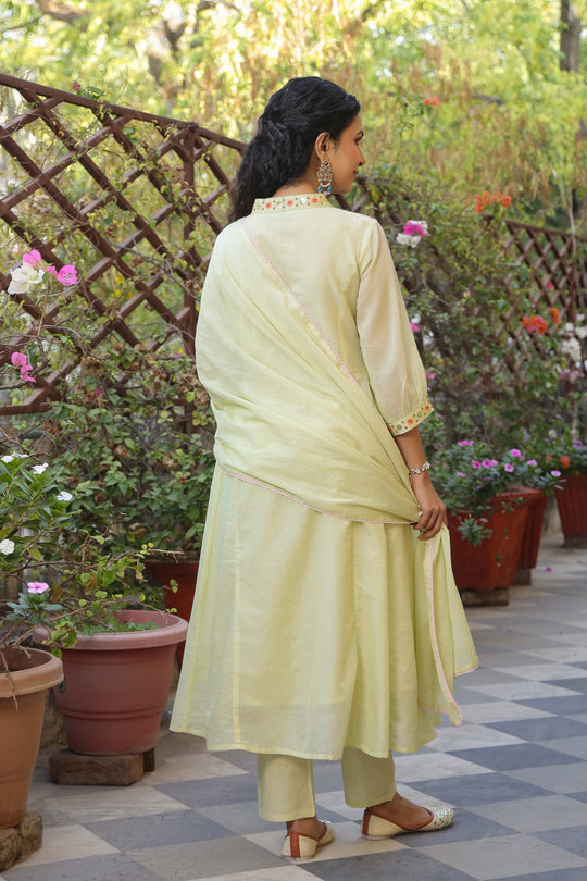 Lime Green Embroidered Straight Kurta Set with Dupatta