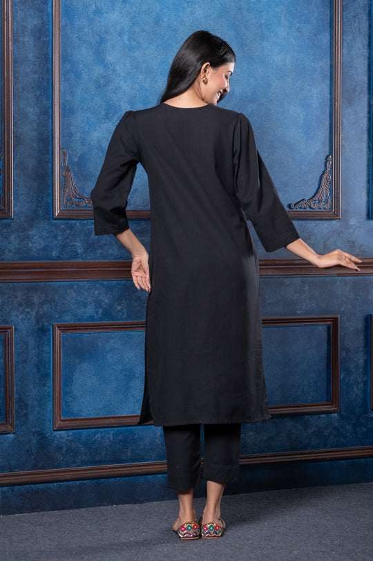 Women Black Cotton Flex Hand Suit Set