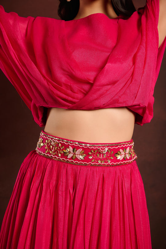 Duo toned Pink Orange wrap top & skirt set
