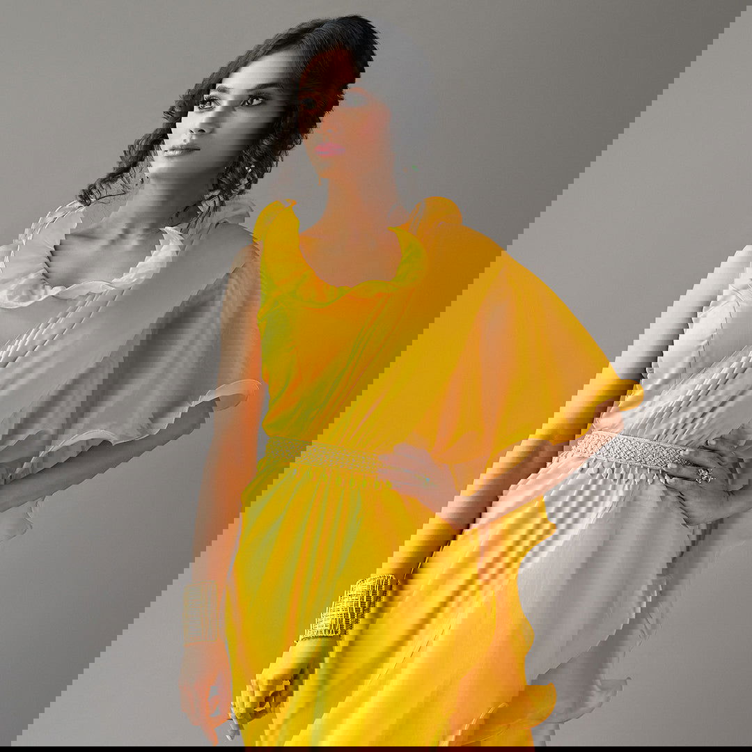 Mustard Solid Ruffled Sari Set - Cult91