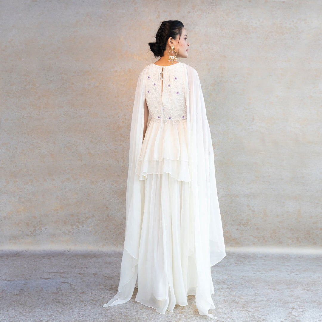 Off-white Peplum Top with Palazzo and Choker Dupatta - Cult91