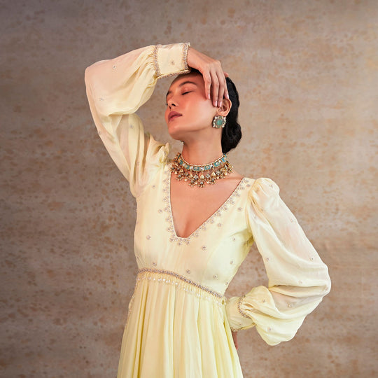 Pastel Yellow Ombre Anarkali Dupatta Set - Cult91