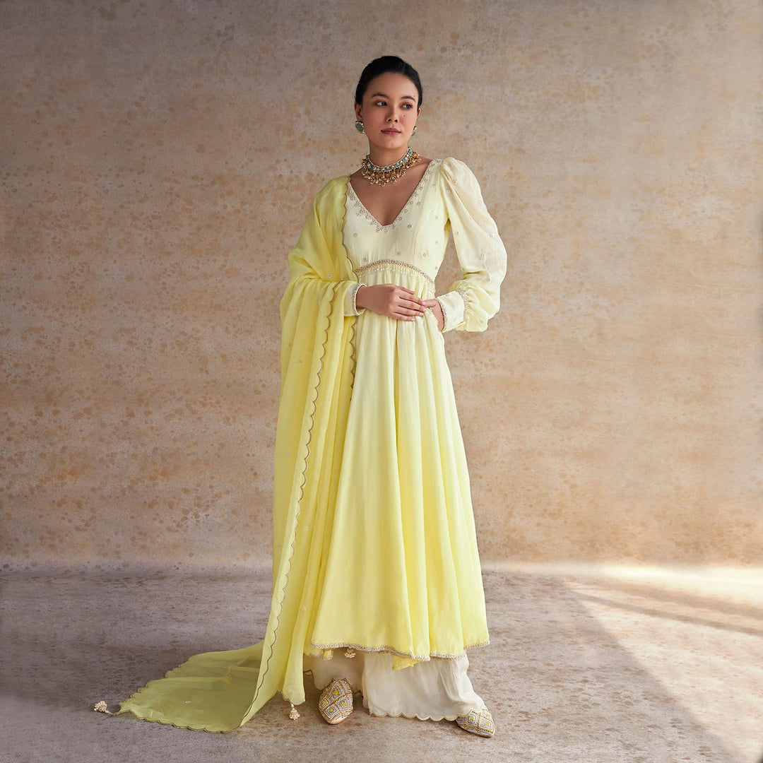 Pastel Yellow Ombre Anarkali Dupatta Set - Cult91