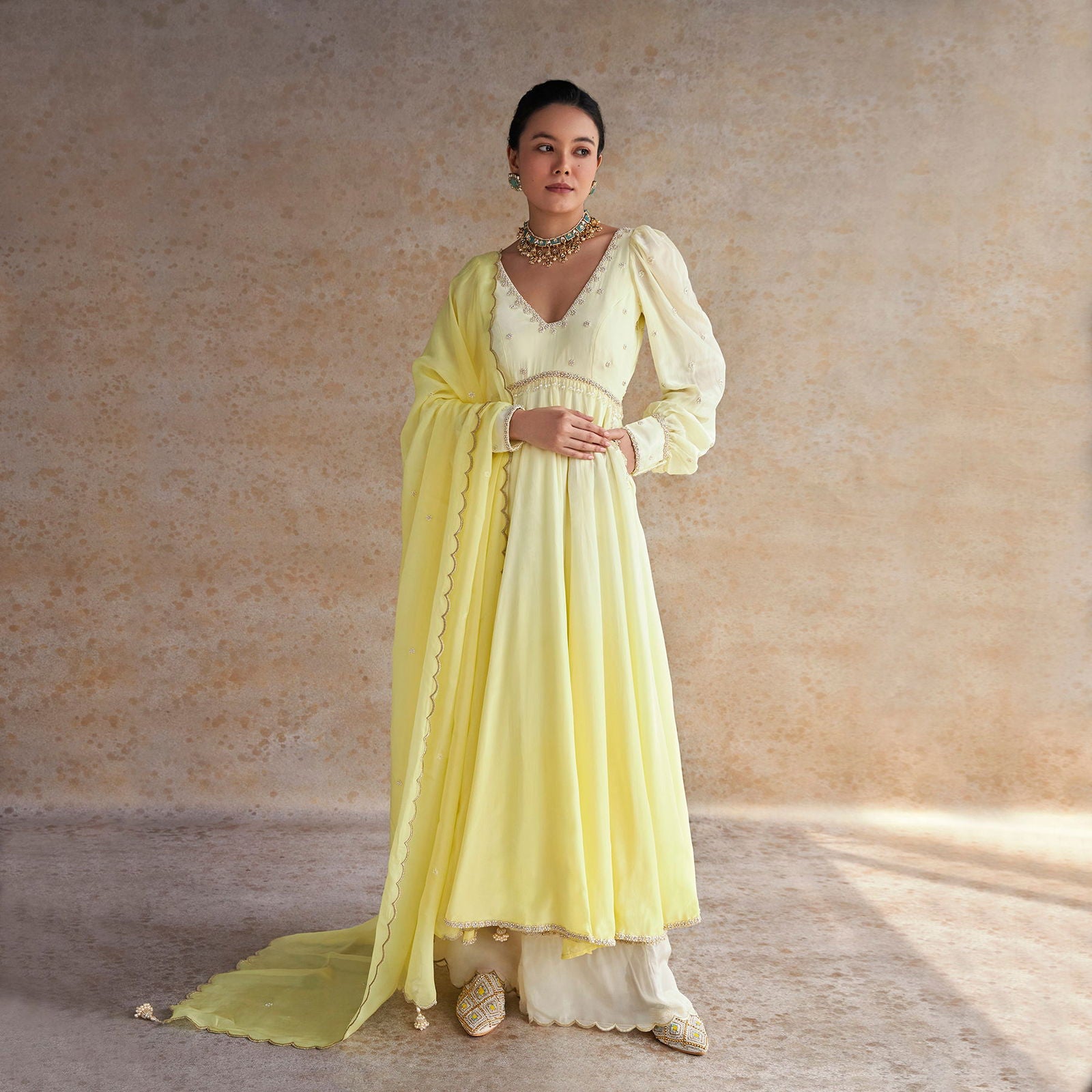 Pastel Yellow Ombre Anarkali Dupatta Set - Cult91
