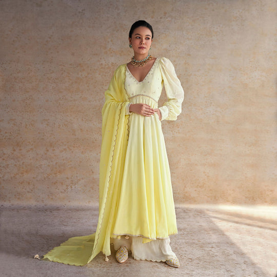 Pastel Yellow Ombre Anarkali Dupatta Set - Cult91