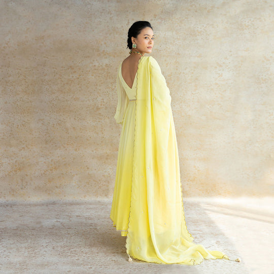 Pastel Yellow Ombre Anarkali Dupatta Set - Cult91