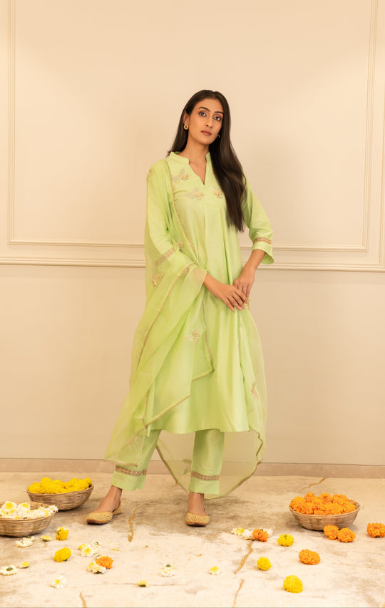Light Green Embroidered Kurta Set with Dupatta