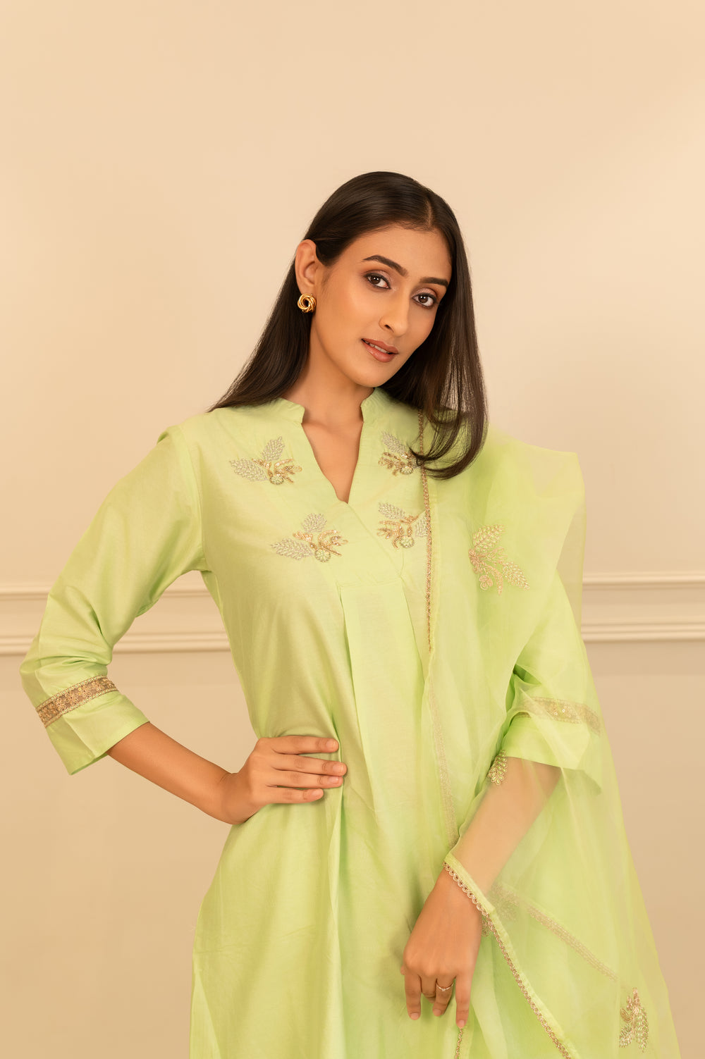 Light Green Embroidered Kurta Set with Dupatta