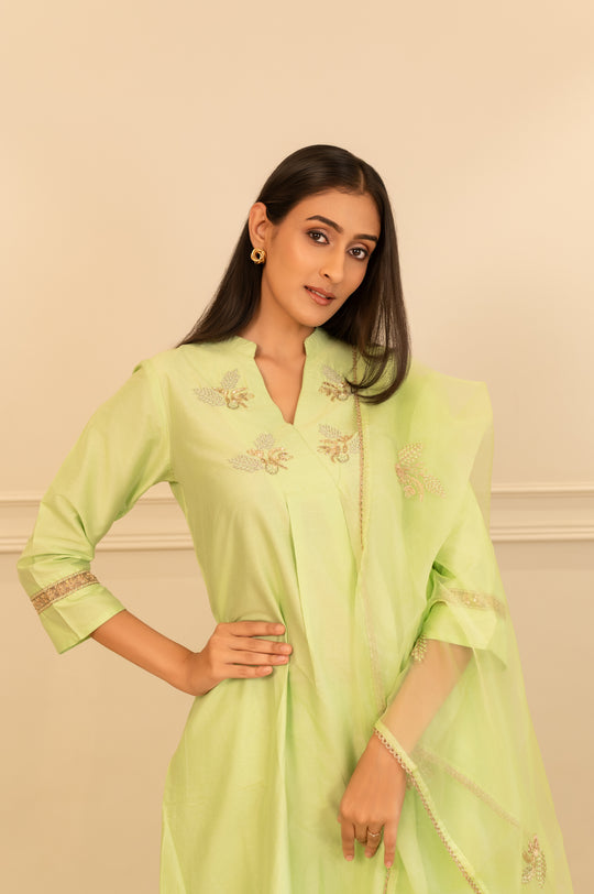 Light Green Embroidered Kurta Set with Dupatta
