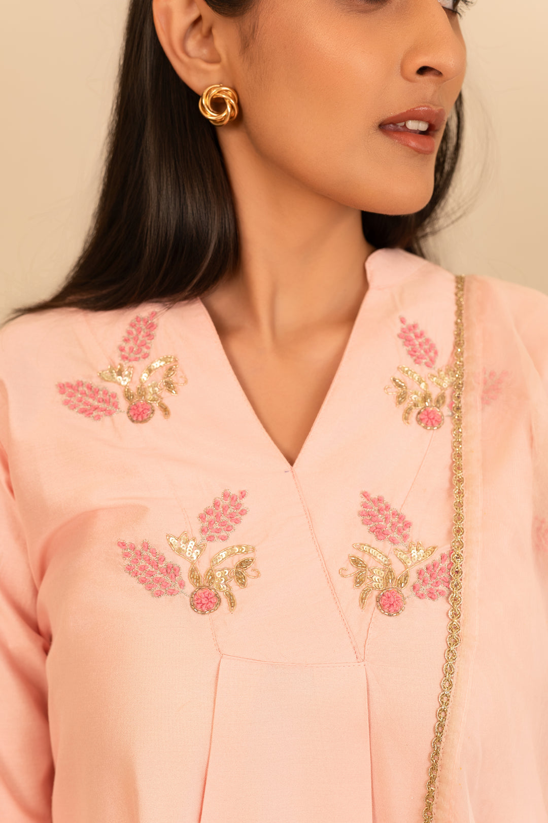 Light Pink Embroidered Kurta Set with Dupatta