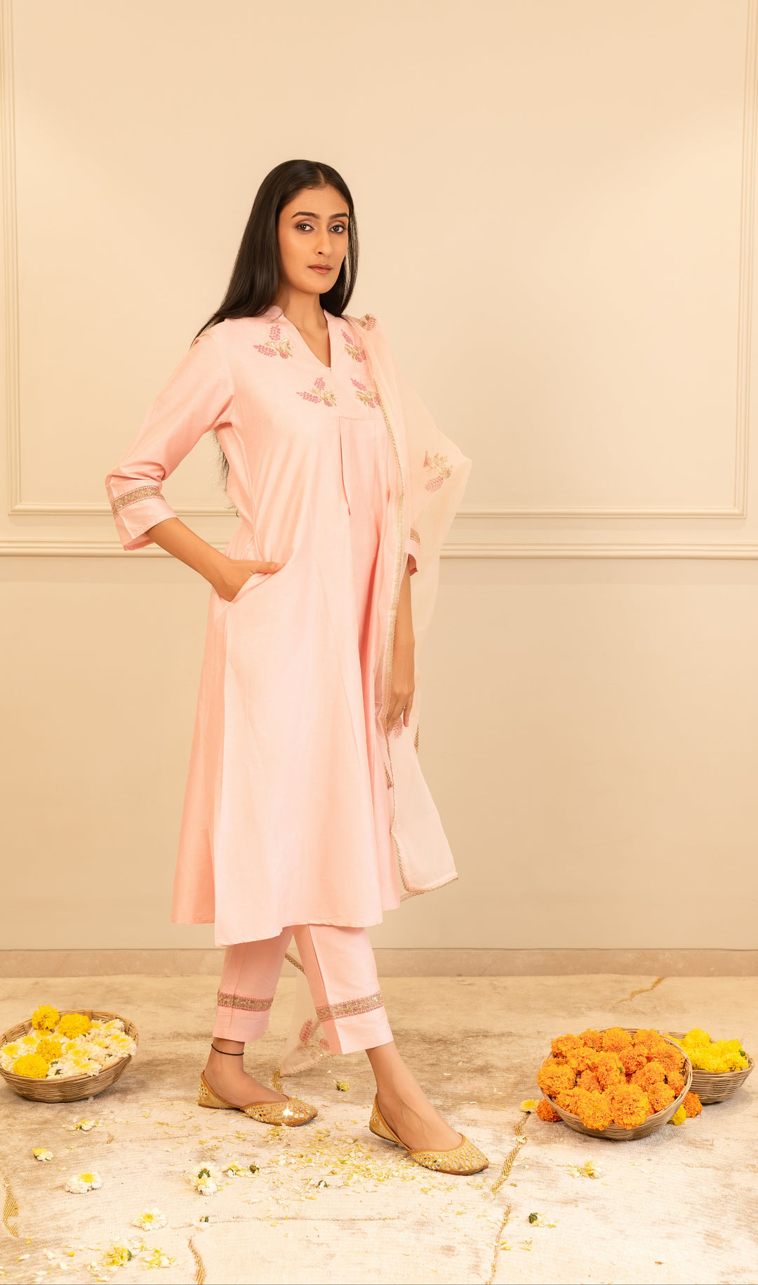 Light Pink Embroidered Kurta Set with Dupatta