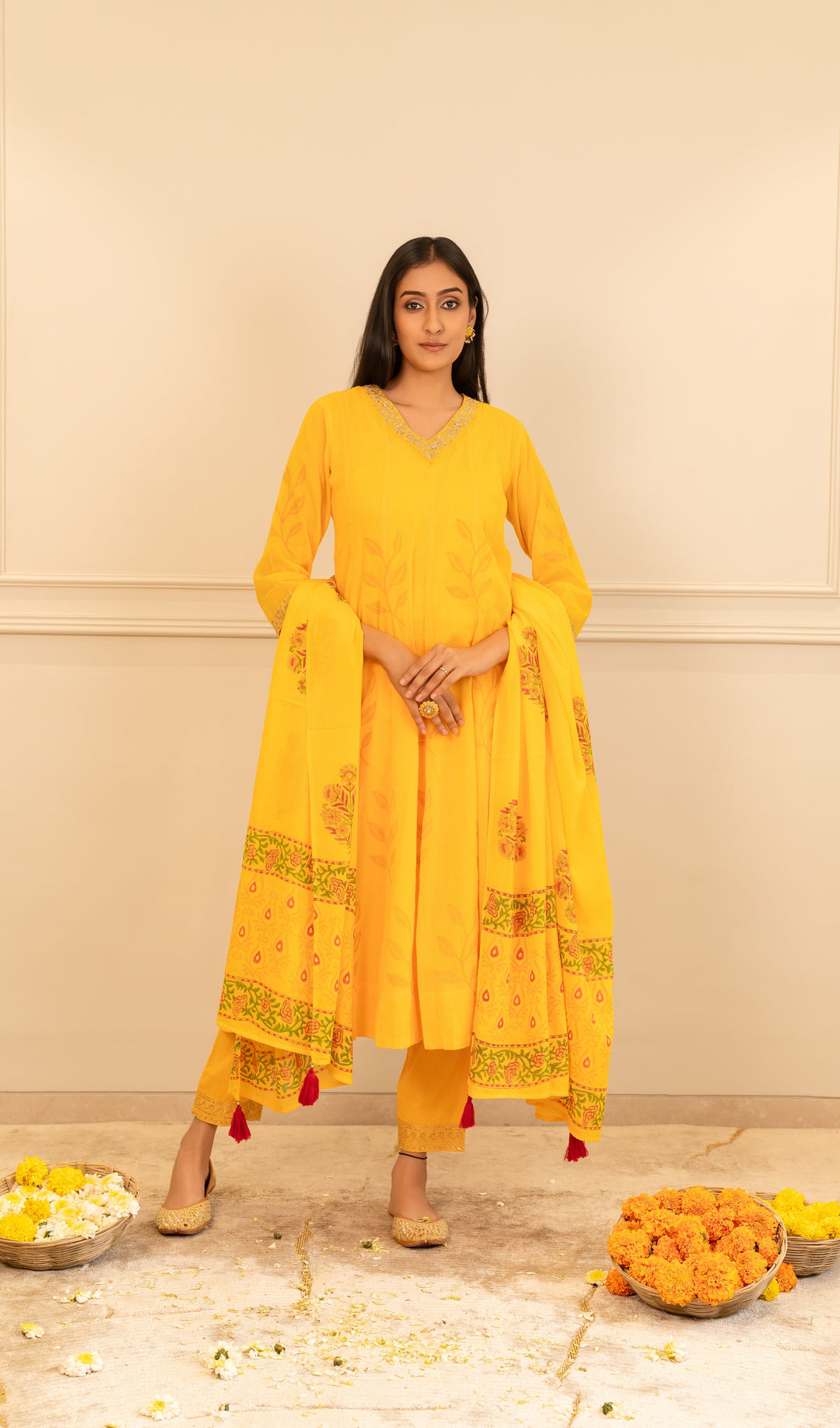 Yellow Embroidered Anarkali Set with Dupatta