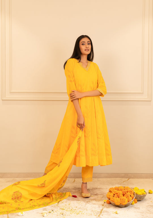 Yellow Embroidered Anarkali Set with Dupatta