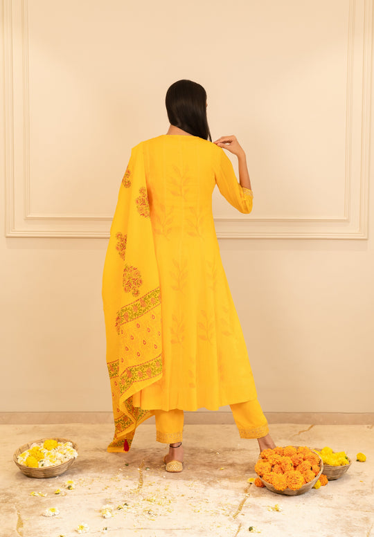 Yellow Embroidered Anarkali Set with Dupatta