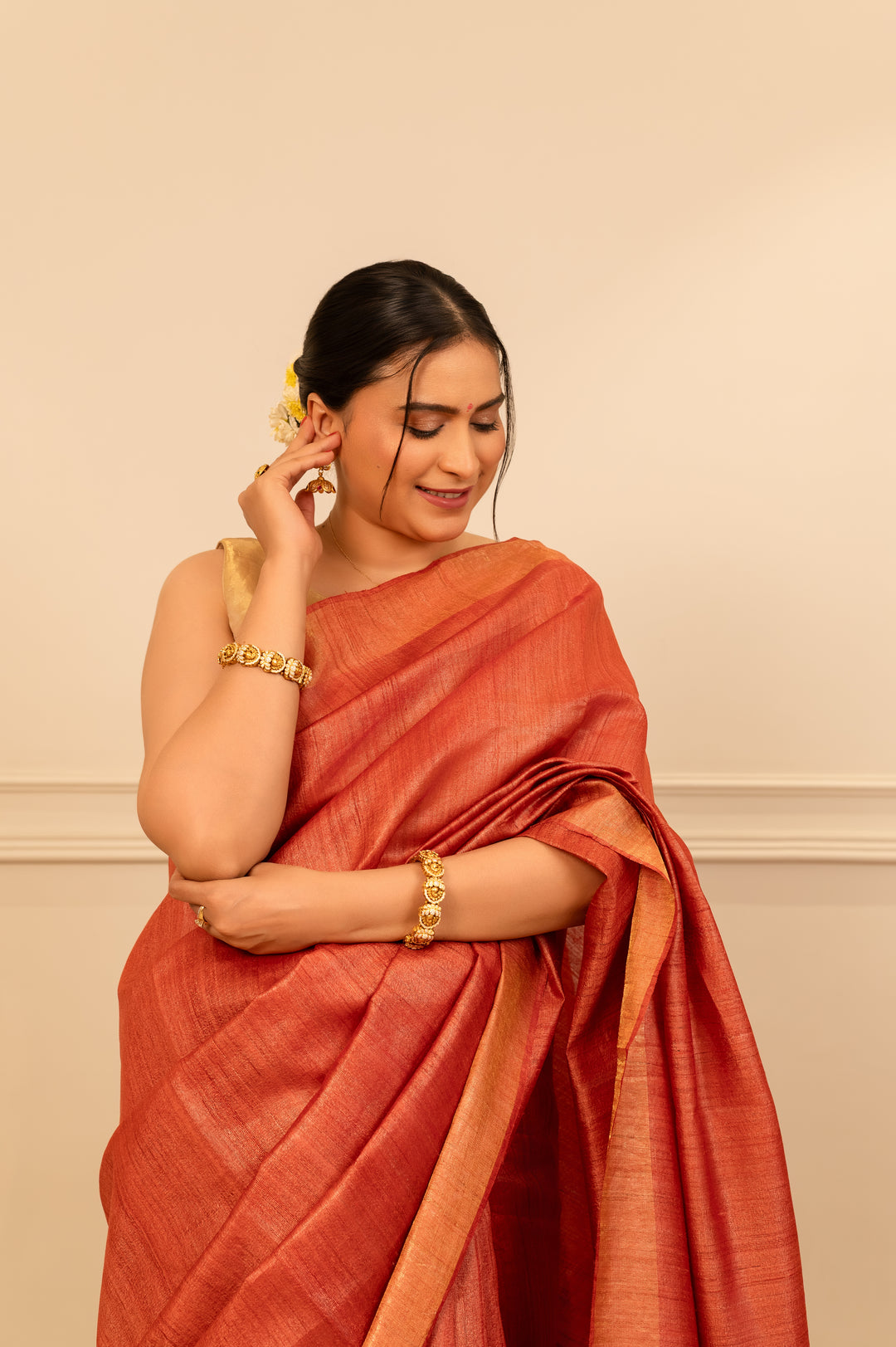 Orange Tussar Handloom Saree