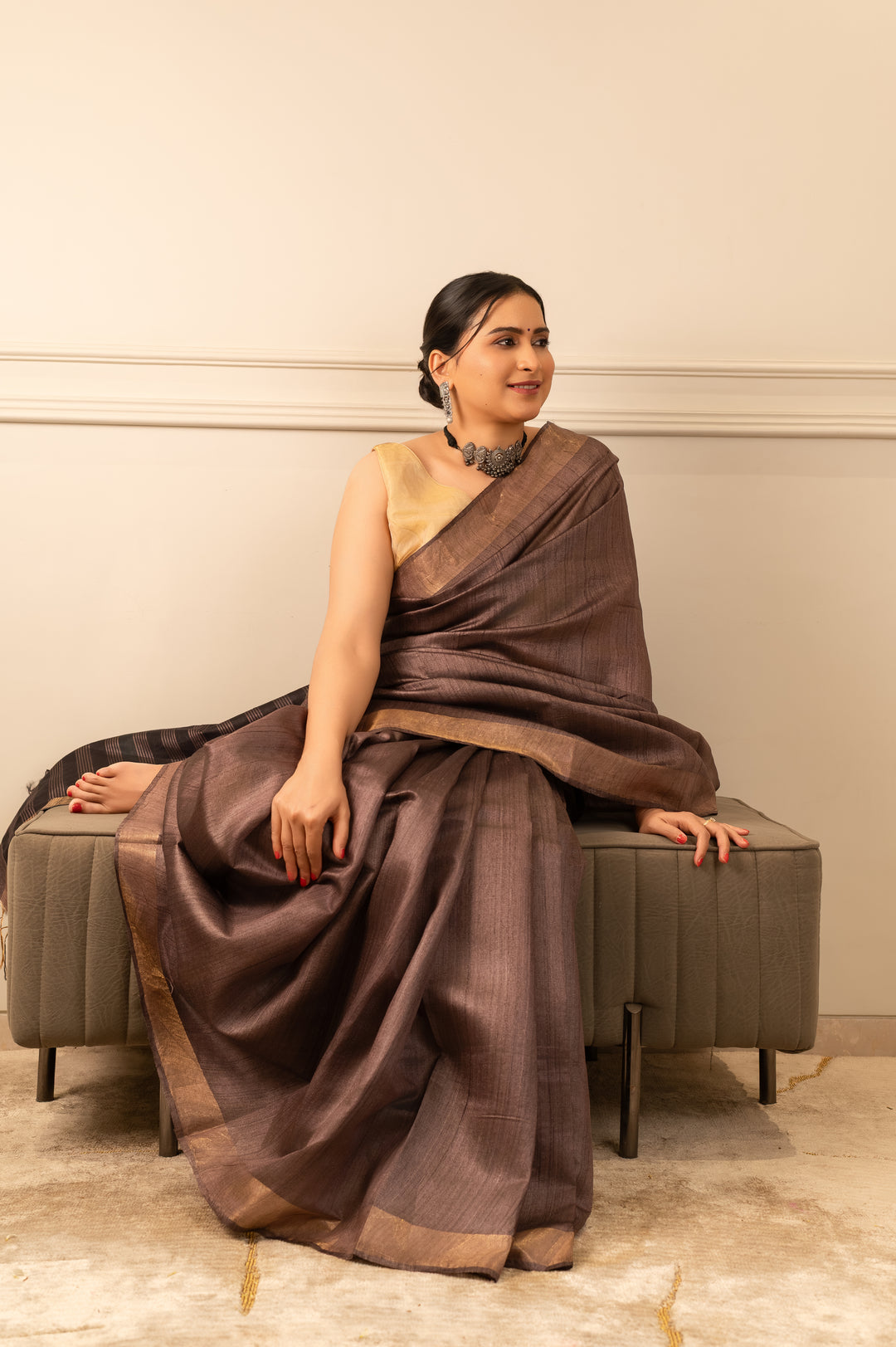 Black Tussar Handloom Saree