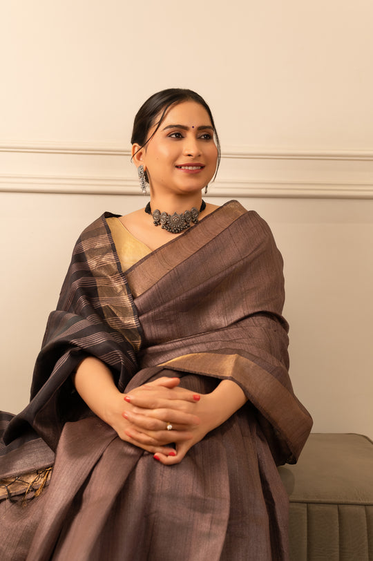 Black Tussar Handloom Saree