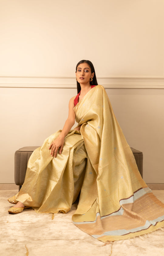 Pastel Green Tussar Handloom Saree