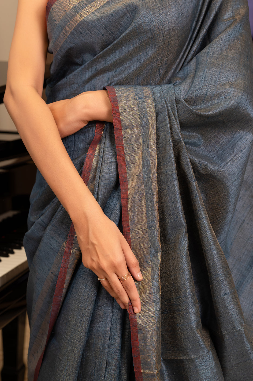 Blue Tussar Handloom Saree