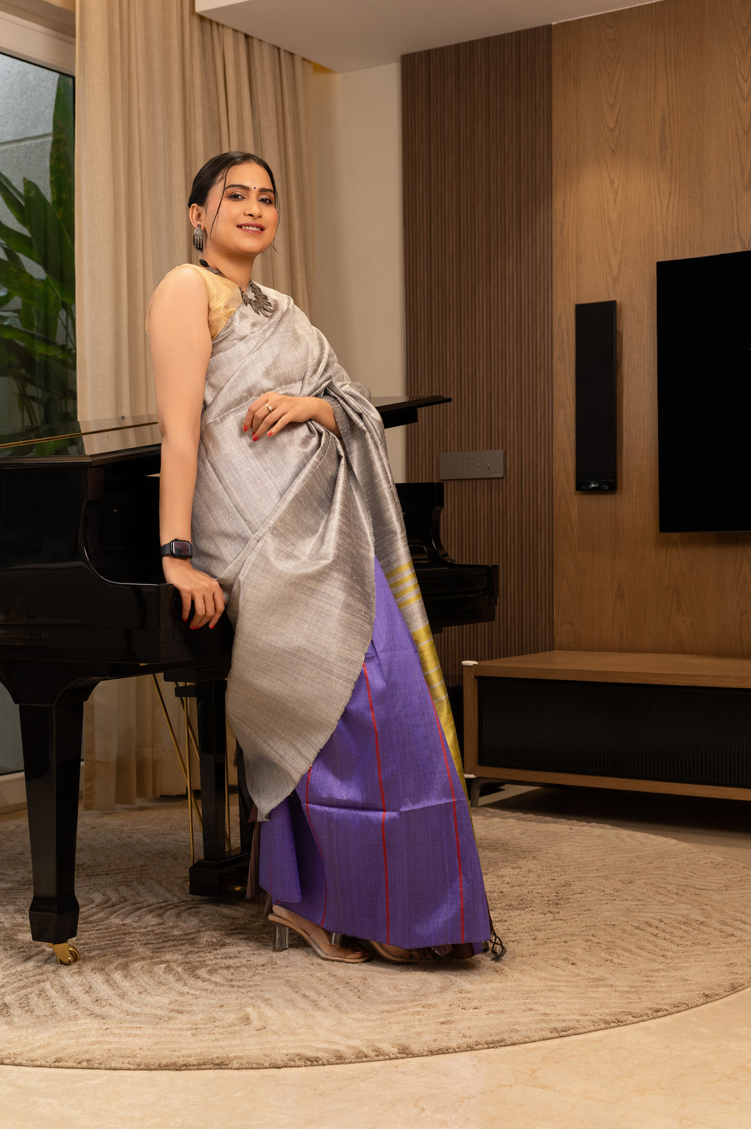 Lavender Tussar Handloom Saree