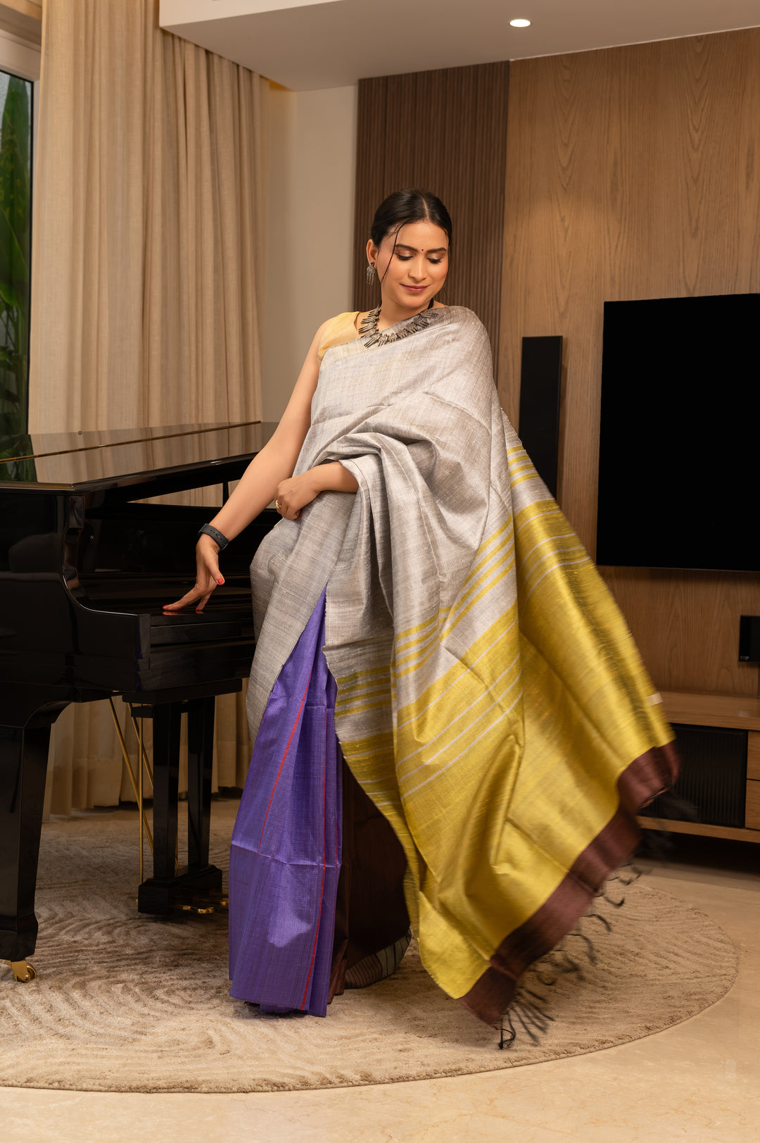 Lavender Tussar Handloom Saree