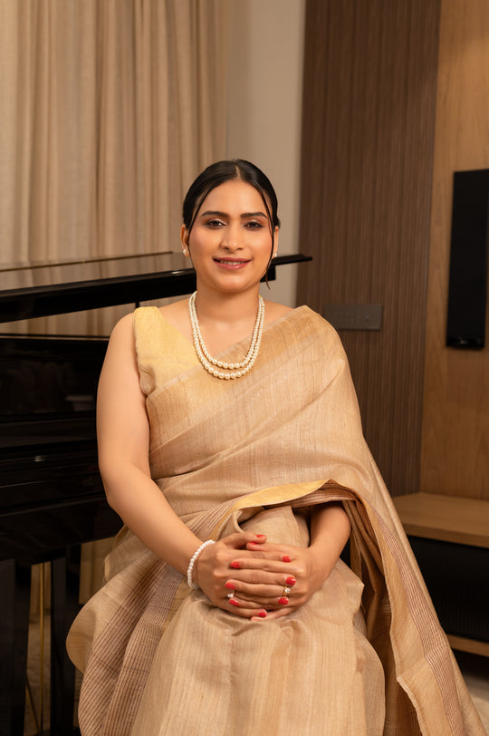 Beige Tussar Handloom Saree