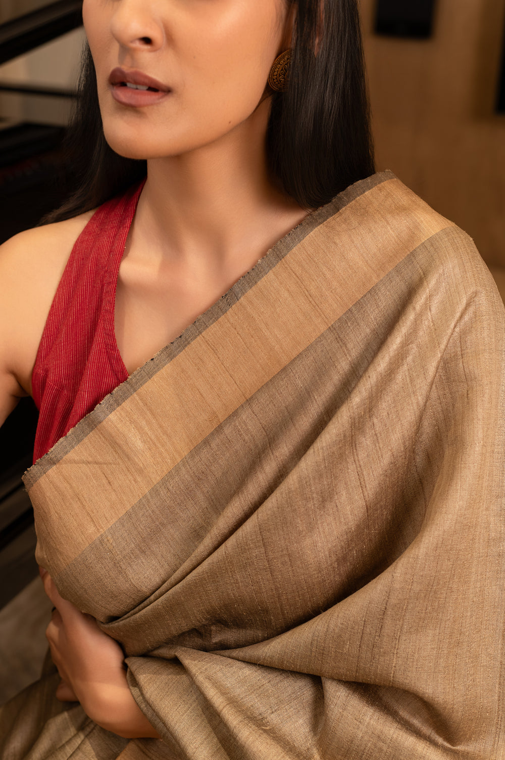 Teal Tussar Handloom Saree