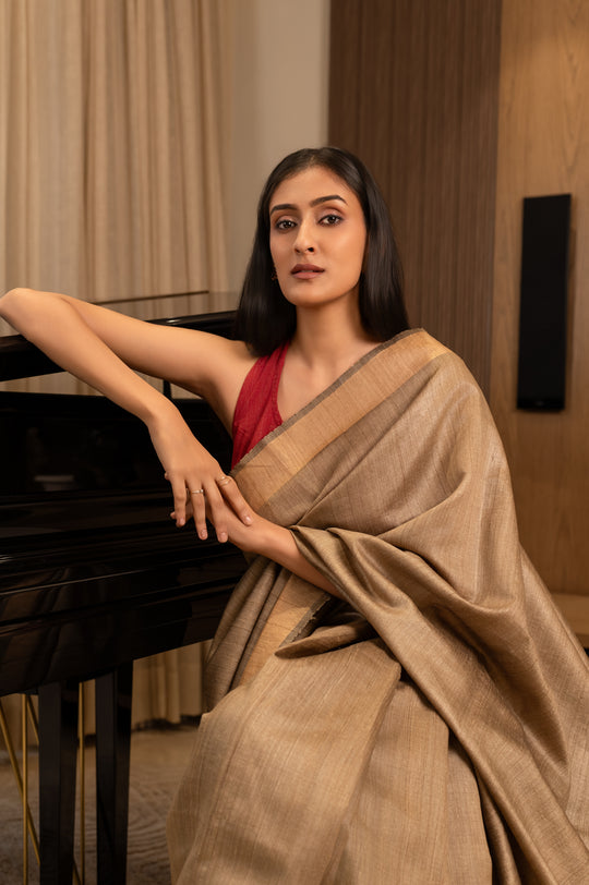 Teal Tussar Handloom Saree