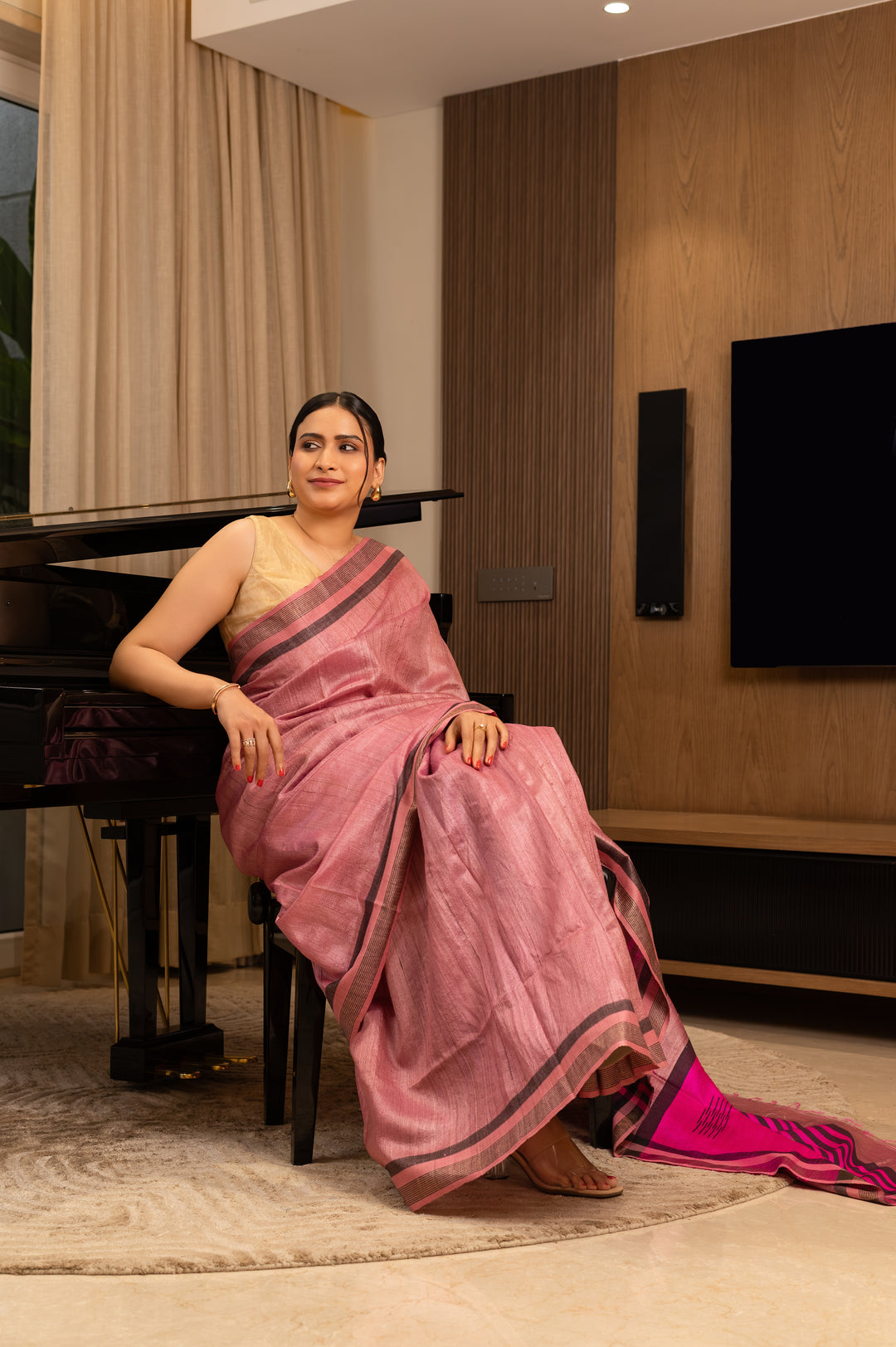 Pink Tussar Handloom Saree