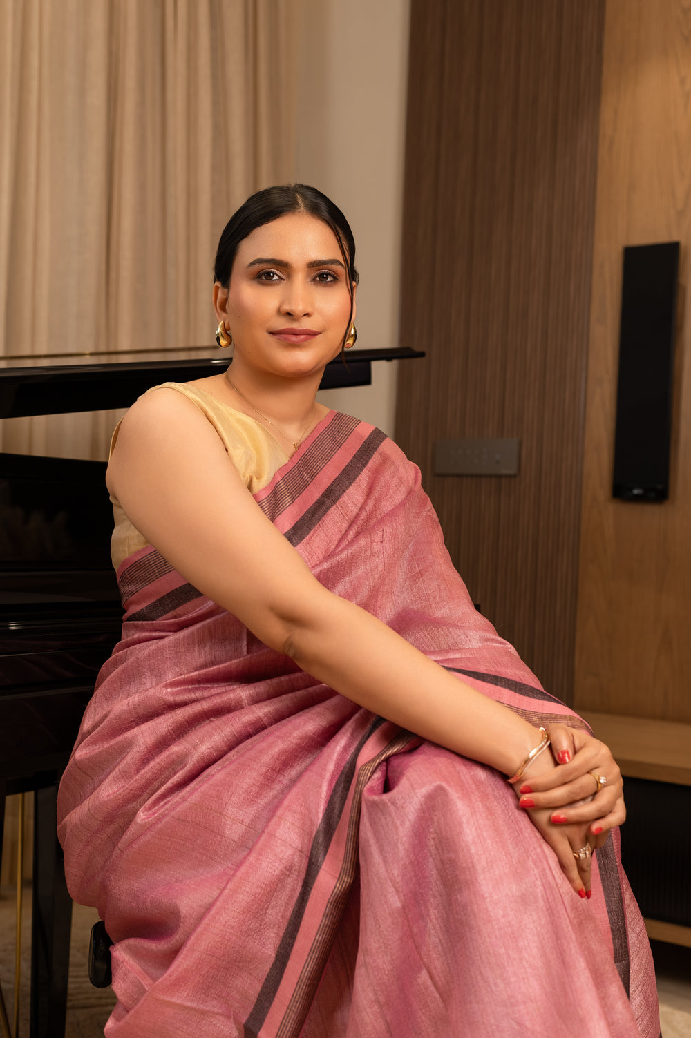 Pink Tussar Handloom Saree