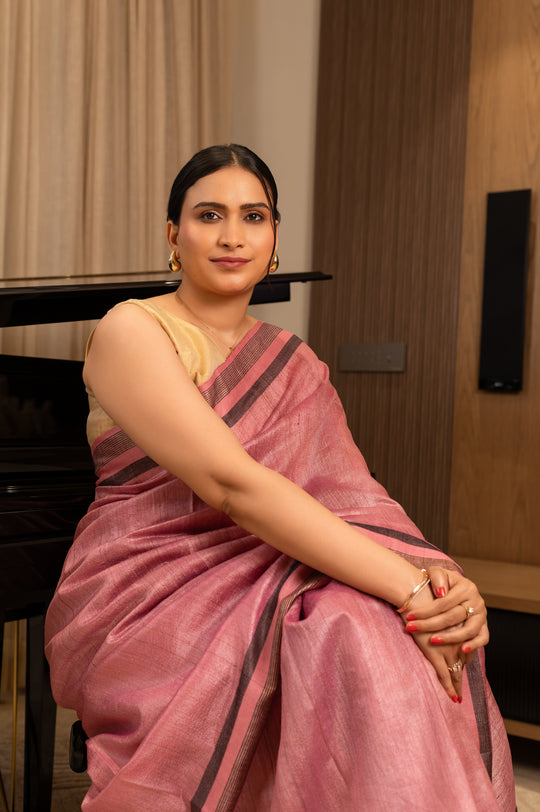 Pink Tussar Handloom Saree