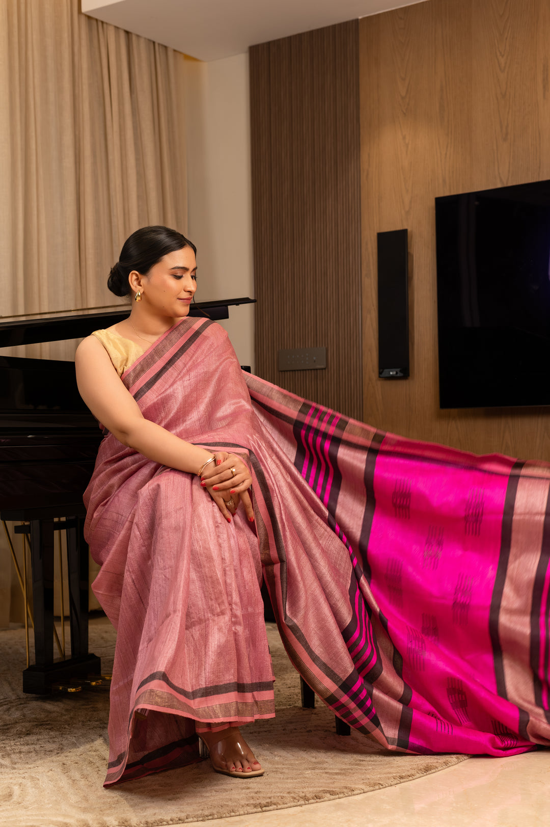 Pink Tussar Handloom Saree