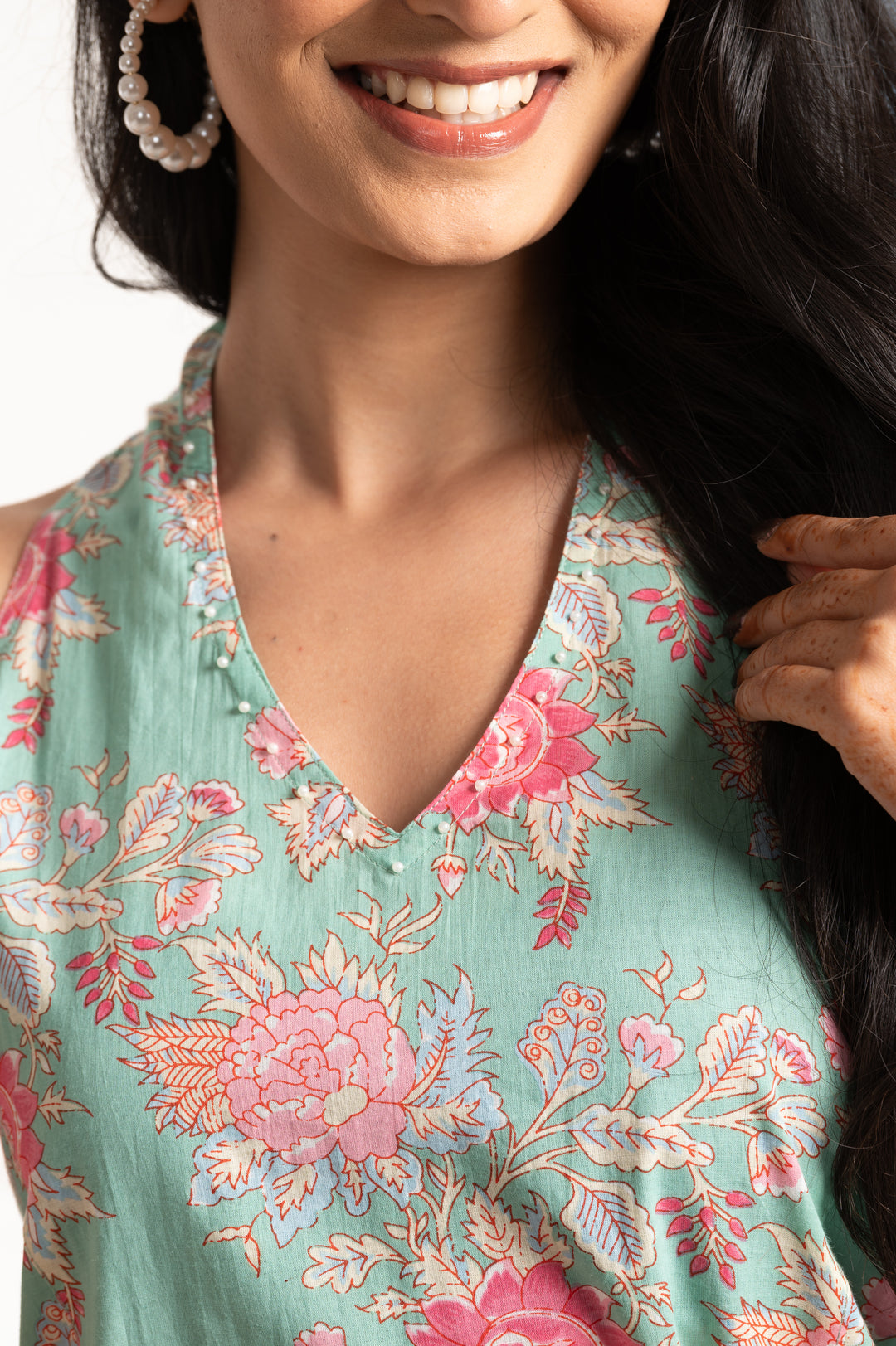 Floral Halter Neck Kurta Pant Set