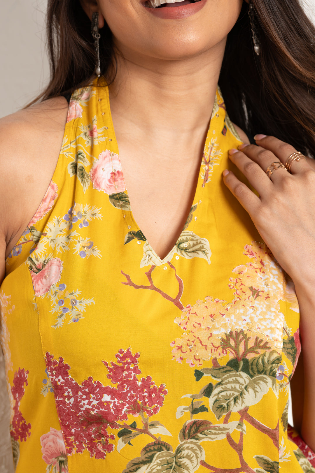 Floral Halter Neck kurta pant set