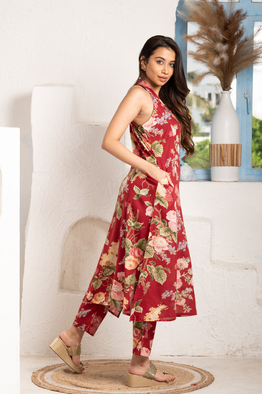 Floral Halter Neck kurta pant set