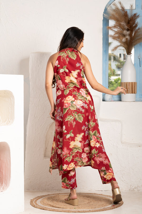 Floral Halter Neck kurta pant set