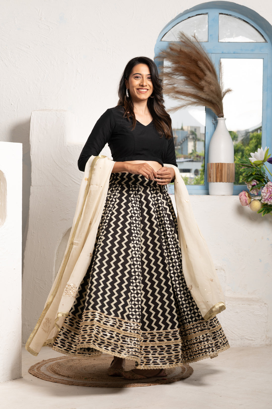 Gota Embellished Lehenga Black