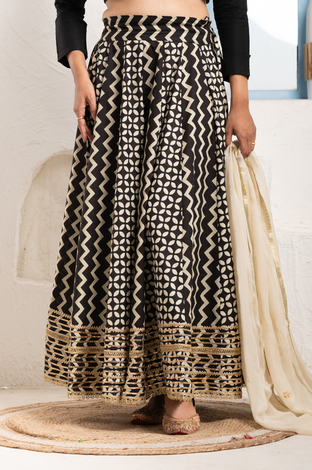 Gota Embellished Lehenga Black