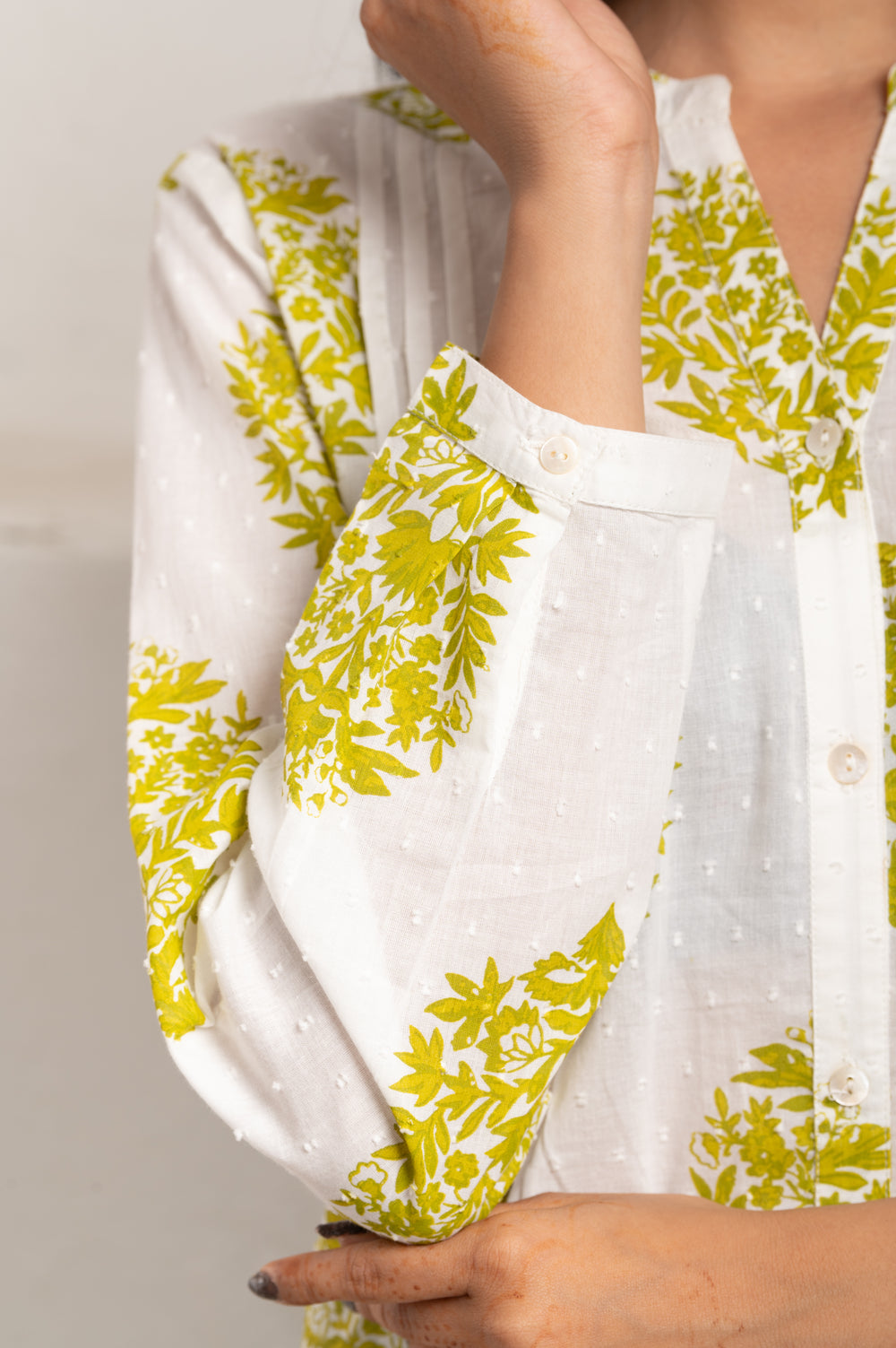 PRINTED WHITE-GREEN COTTON TUNIC
