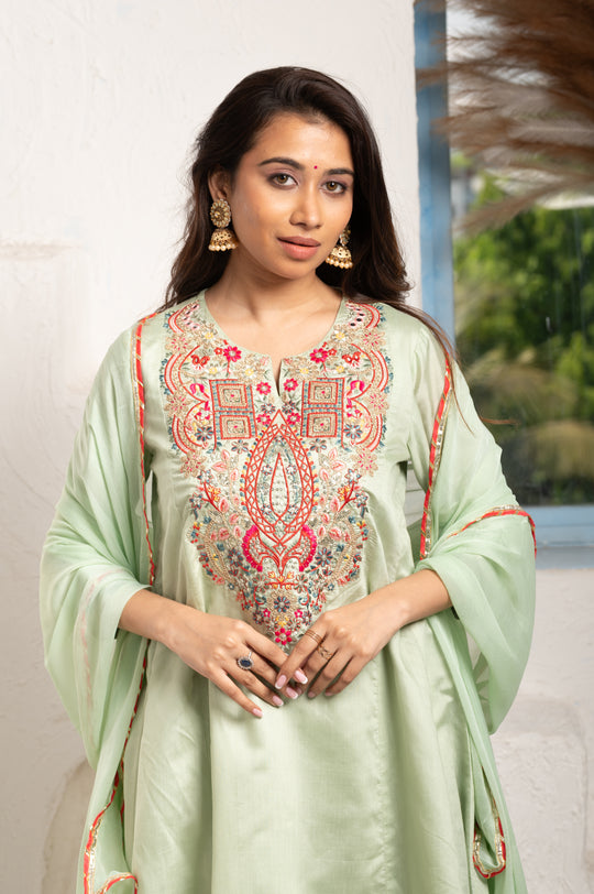 Multicolor Bead Embellishment Sage Green suit set